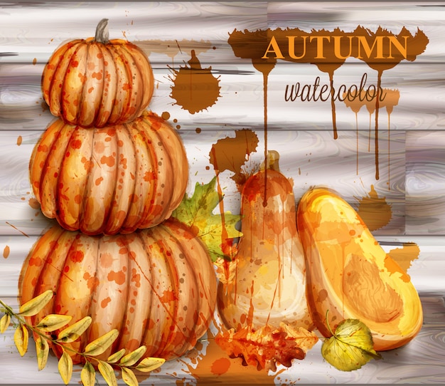 Vector pumpkin watercolor autumn poster