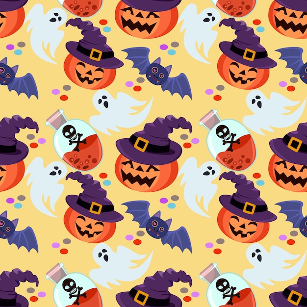 pumpkin wear witch hat seamless pattern.