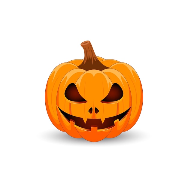 Pumpkin on white background Happy Halloween holiday Scary orange pumpkin with smile