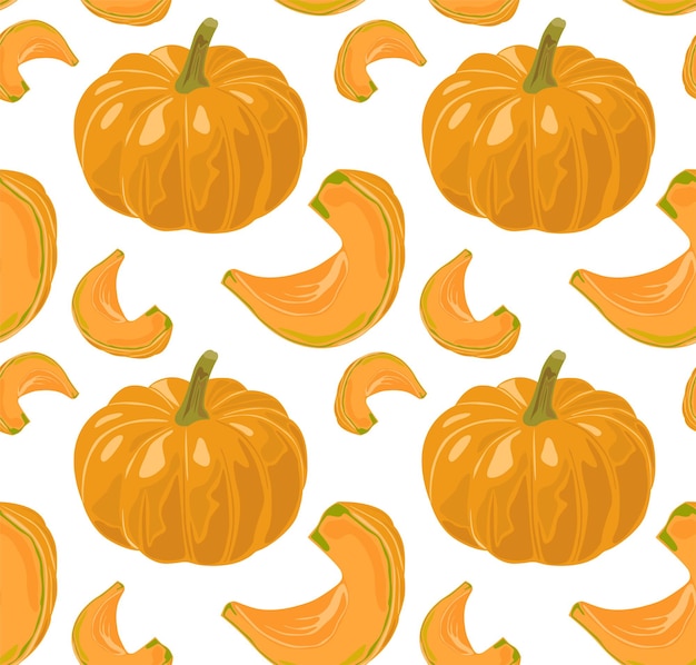 Vector pumpkin whole and cut into ripe slices