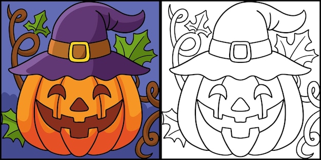 Pumpkin Witch Halloween Colored Illustration