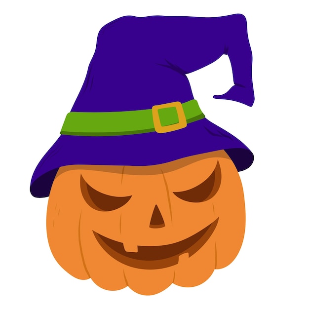 Тыква с вырезанным лицом и шляпой со стрингами, персонаж хэллоуина, каракули мультфильма