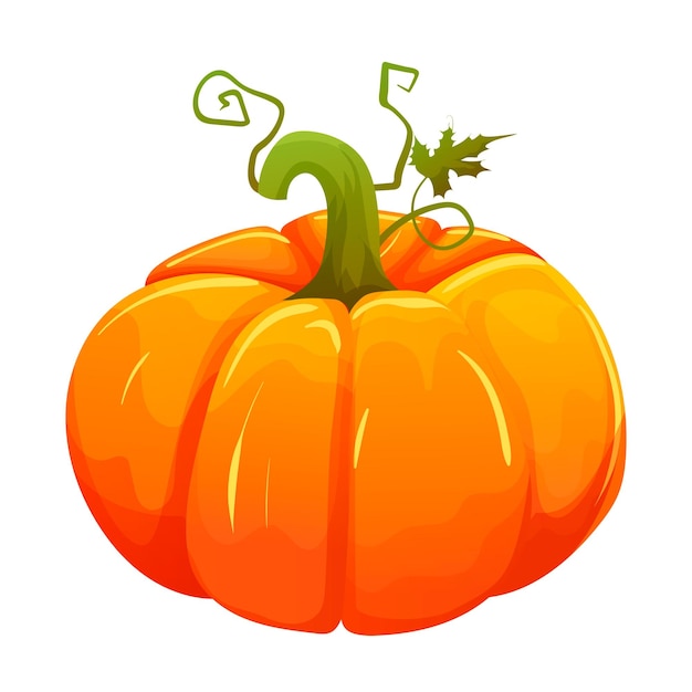 Тыква с зеленым листом на белом фоне спелая оранжевая тыква здоровая диета овощи осенний фестиваль урожая день благодарения традиционное украшение для хэллоуина векторная иллюстрация