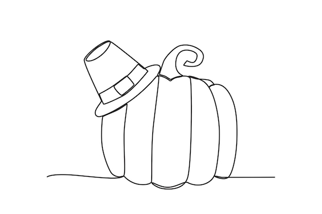 Vettore una zucca con decorazione del cappello disegno su una linea del ringraziamento