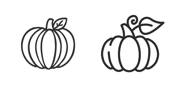 Pumpkin with leaf line set icon Harvest symbol logo Halloween concept