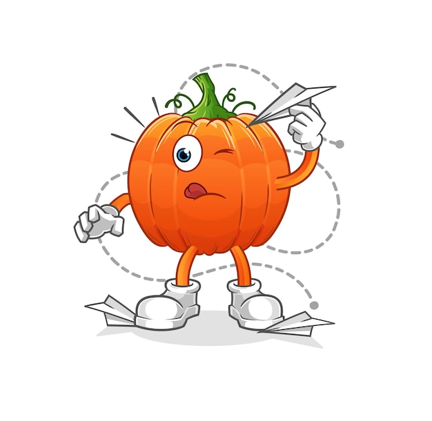 Pumpkin with paper plane character cartoon mascot vector