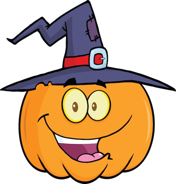 Pumpkin with a witch hat cartoon mascot illustration