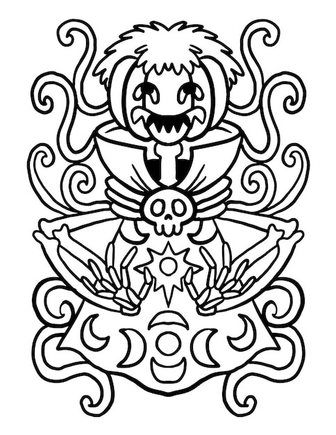 Pumpkin wizard Halloween Doodle Coloring page