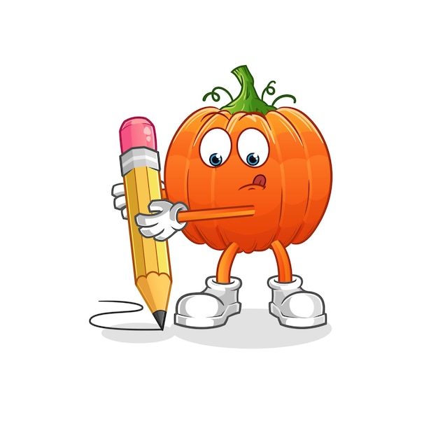 pumpkin write with pencil. cartoon mascot vector