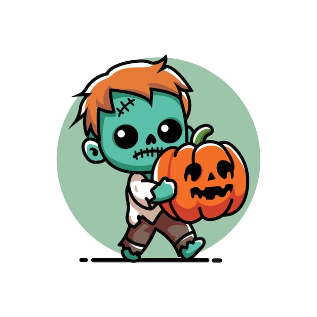 Pumpkin zombie cute vector design illustration