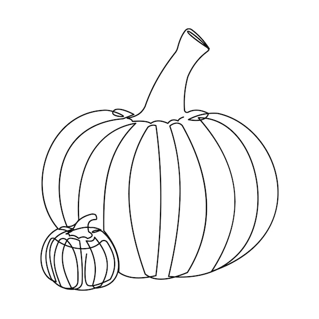 Pumpking single continuous one line out line vector art drawing and tattoo design