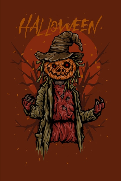 Pumpkinrot Scarecrow Halloween Poster Vector Illustration