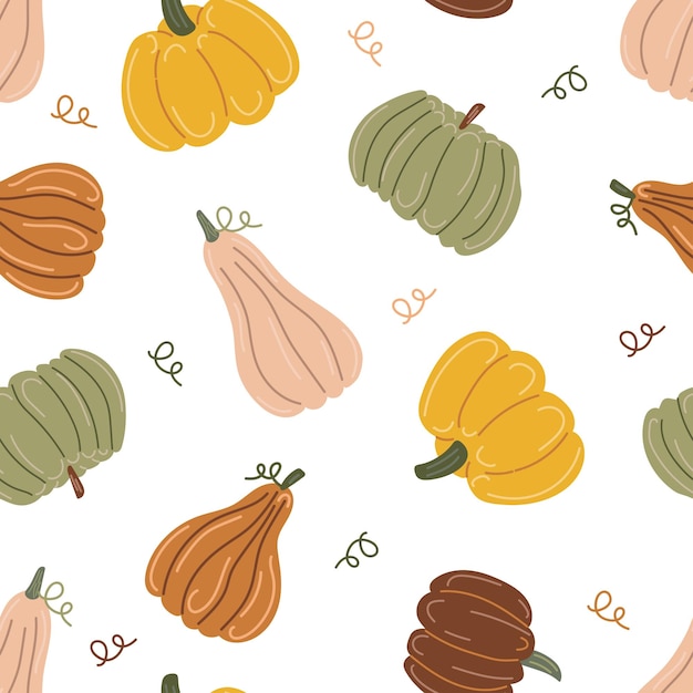 Pumpkins Autumn print Hand drawing Simple pattern Vector illustration