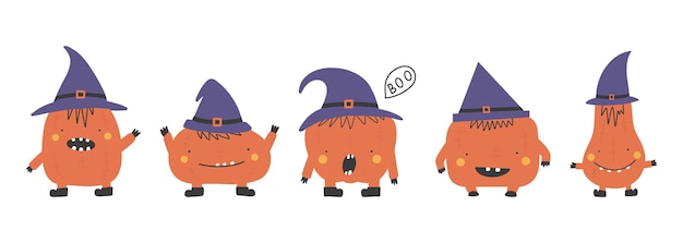 Pumpkins collection cartoon pumpkin monster happy halloween print funny and happy pumpkins set