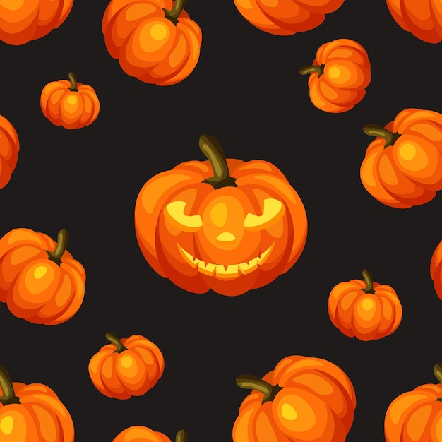 Pumpkins on dark background happy halloween day poster or banner scary pumpkin with a grimace