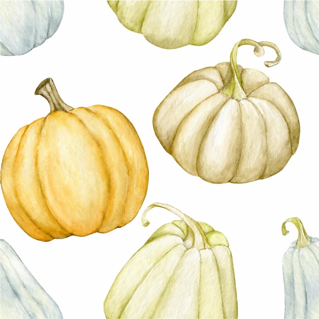Pumpkins of different color shapes Watercolor seamless pattern on an isolated background