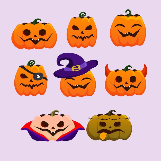 pumpkins different mood set halloween illustration
