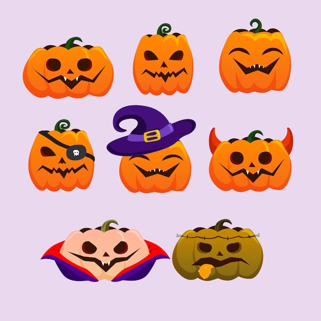 Pumpkins different mood set halloween illustration