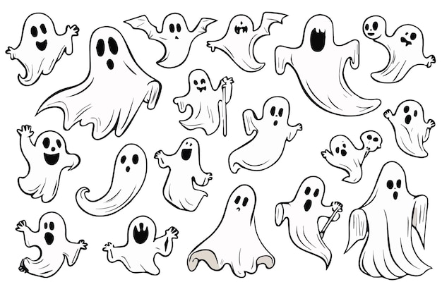 Pumpkins and ghost collection Halloween sticker sketch set Big set doodle