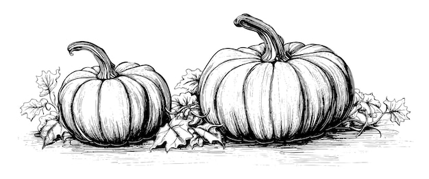 Pumpkins hand drawn sketch vegetables vector illustration vintage sketch element for labels