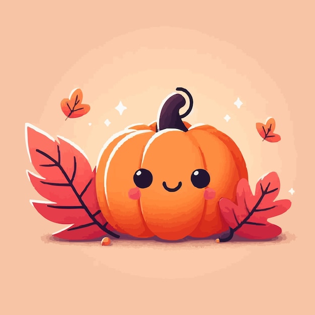 Vector pumpkins and leave illustration cute pumkin and some fall leave flat illustration