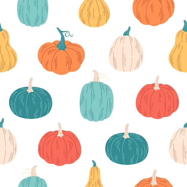 Pumpkins seamless pattern. Hello autumn, autumn harvest, farming