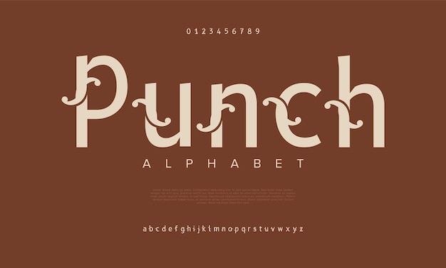 Punch premium luxury elegant alphabet letters and numbers Elegant wedding typography classic serif