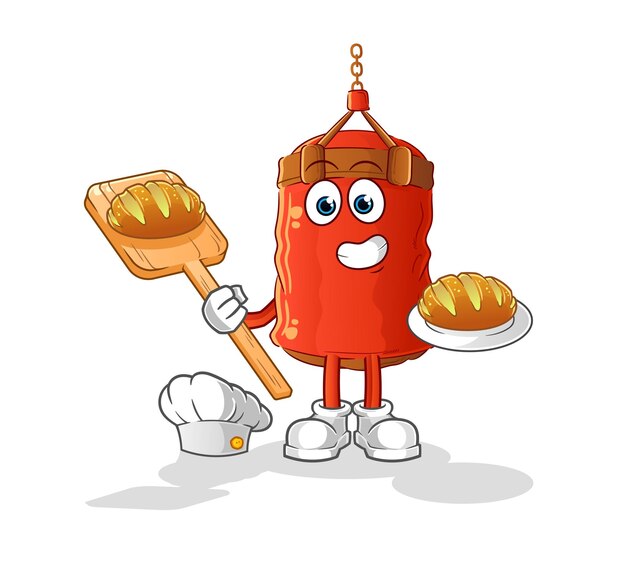 Punching bag baker with bread. cartoon mascot vector