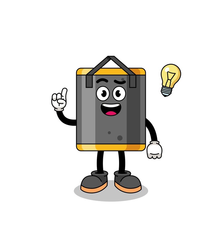 Vector punching bag cartoon with get an idea pose