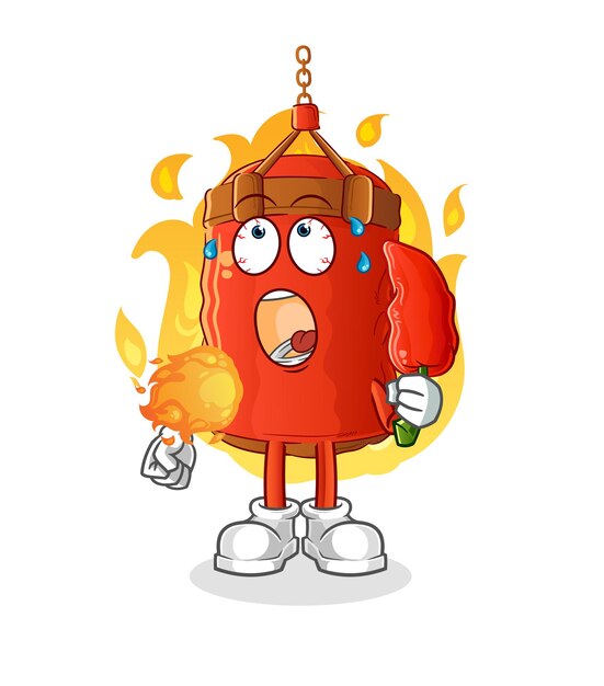 Punching bag eat hot chilie mascot. cartoon vector