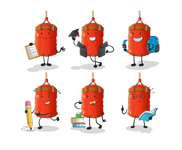 Punching bag education set character cartoon mascot vector