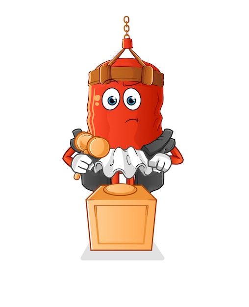 Punching bag judge holds gavel. character vector