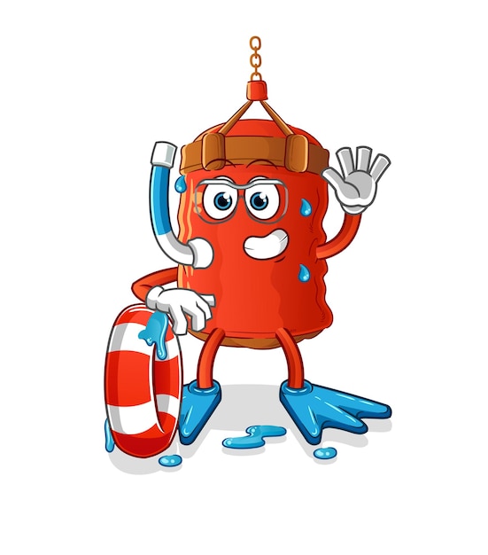 Punching bag swimmer with buoy mascot. cartoon vector