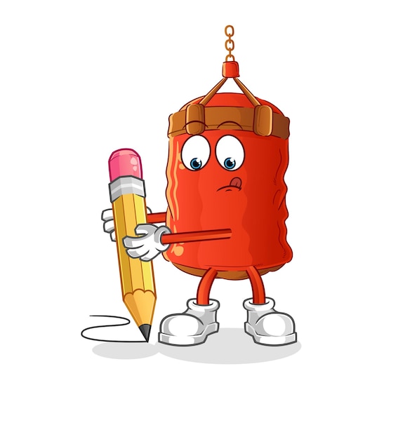 Punching bag write with pencil. cartoon mascot vector