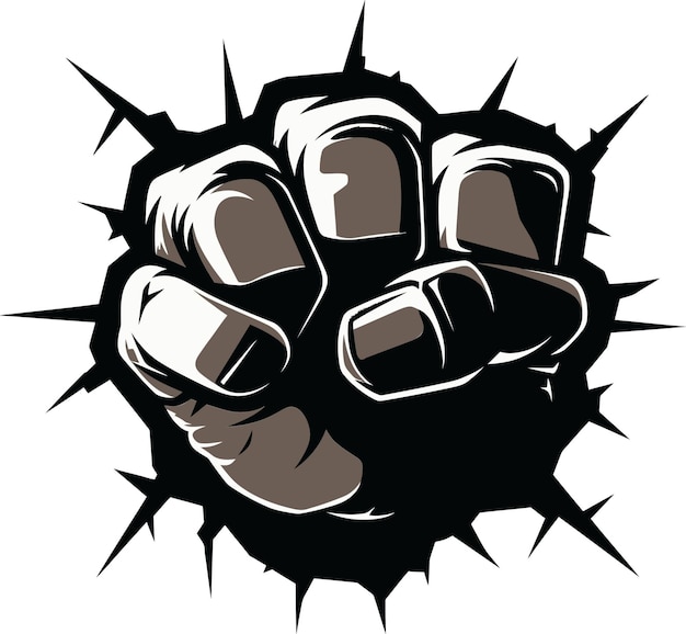 Premium Vector | Punching through cartoon fist and cracked wall emblem ...