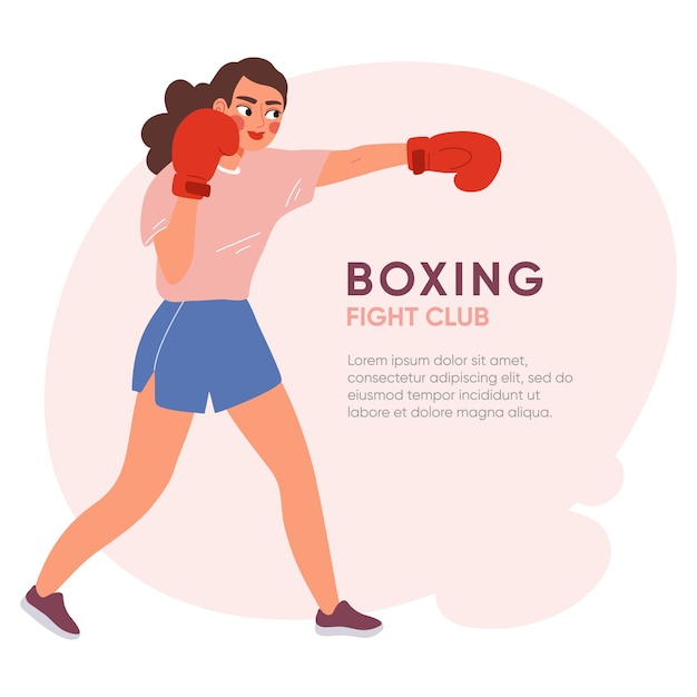 Punching vrouw in rode bokshandschoenen platte vector illustratie perfect voor boksen martial arts sport