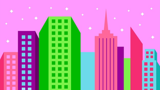 Vector punchy starry cityscape on pink background vector stock