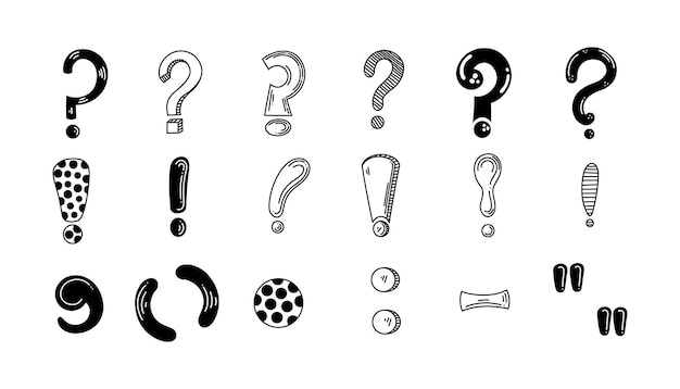 Vector punctuation marks icons set of black double symbols for citation chat dot exclamation