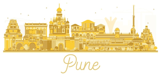 Pune skyline gouden silhouet. vector illustratie. stadsgezicht met beroemde bezienswaardigheden.