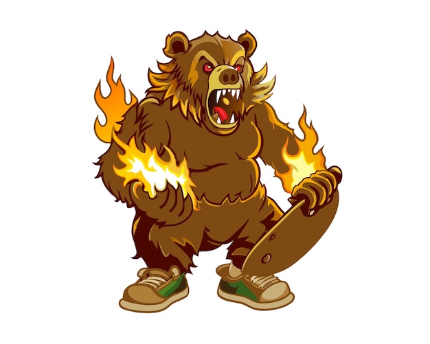 Vector punk bear with fire skateboard illustration for t shirt design logo poster card banner