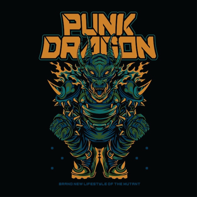 Illustrazione del drago punk con stile poster