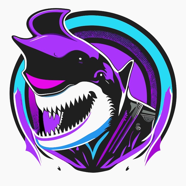 Vector punk indie grunge rock style orca design with bloody teeth for a music band vectoral minimal