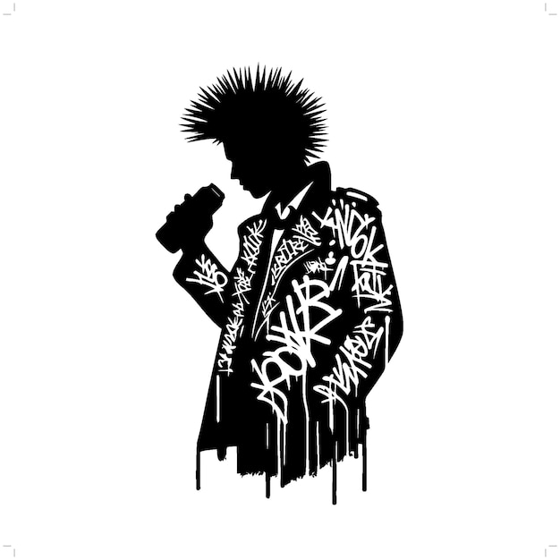 ベクトル punk silhouette people in graffiti tag hip hop street art typography illustration