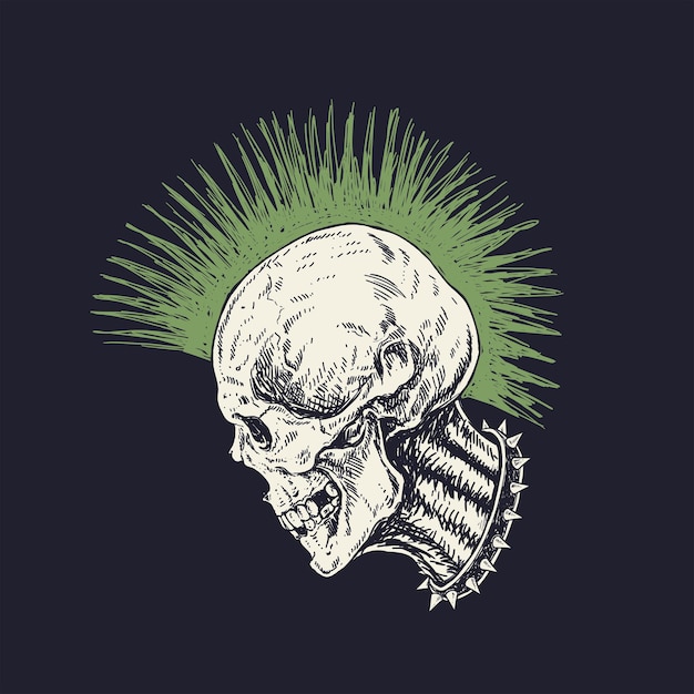 Punk Skull with Mohawk Hair