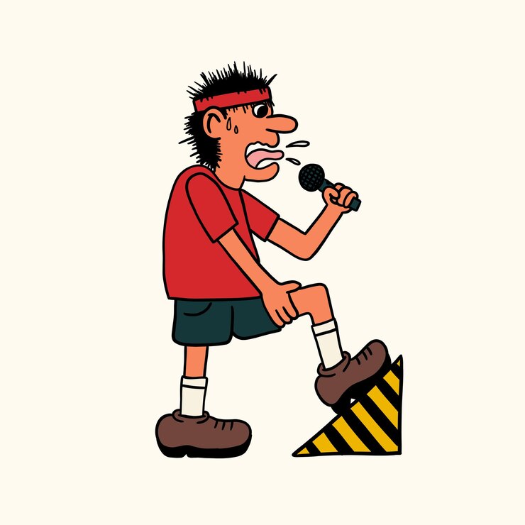 Vector punk vocalist cartoon retro character illustration