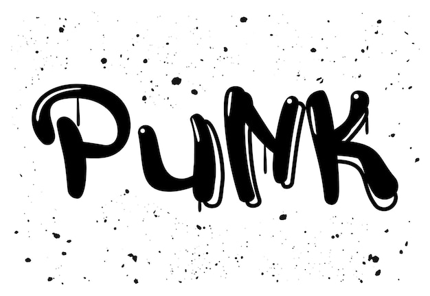 Punk word graffiti grunge lettering ink spray doodle text illustration