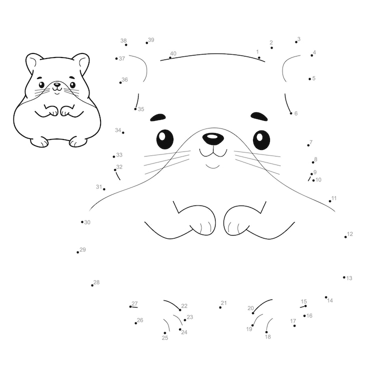 Punt-naar-punt-puzzel voor kinderen. Verbind stippen-spel. hamster illustratie