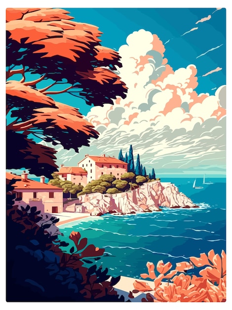벡터 ⁇ 타 라타 크로아티아 빈티지 여행 포스터 기념품 포스트카드 초상화 그림 wpa 일러스트레이션