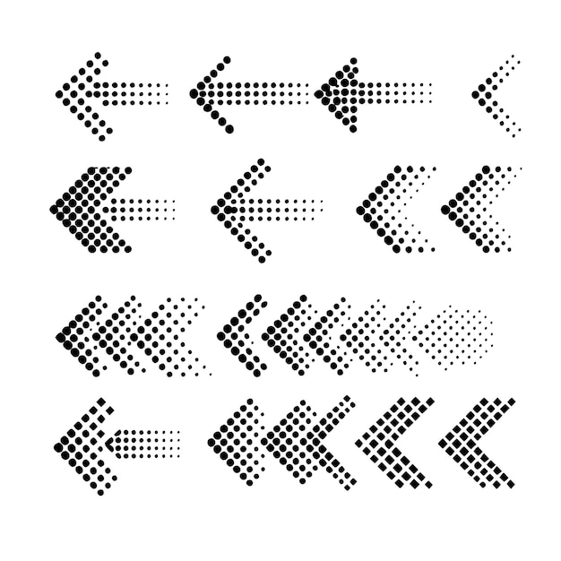 Puntige halftone pijlen op een geïsoleerde witte achtergrond 4