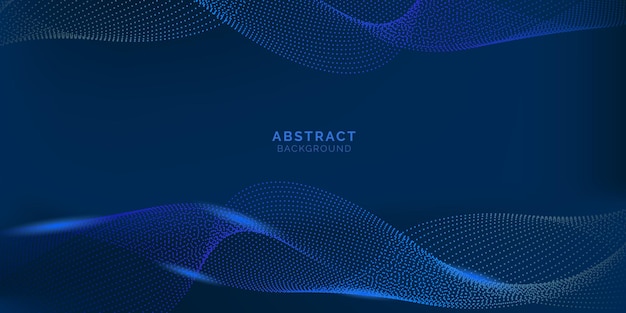 puntstroomdeeltje donkerblauwe abstracte achtergrond met bochtgolfpatroon concept van technologie